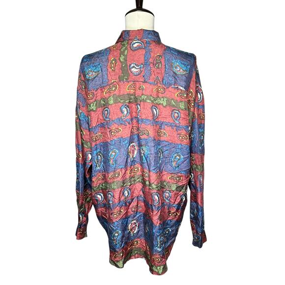 Protest | Men | Vintage 90s 100% Silk Abstract Paisley Button Up Shirt | Sz XL - Picture 3 of 13